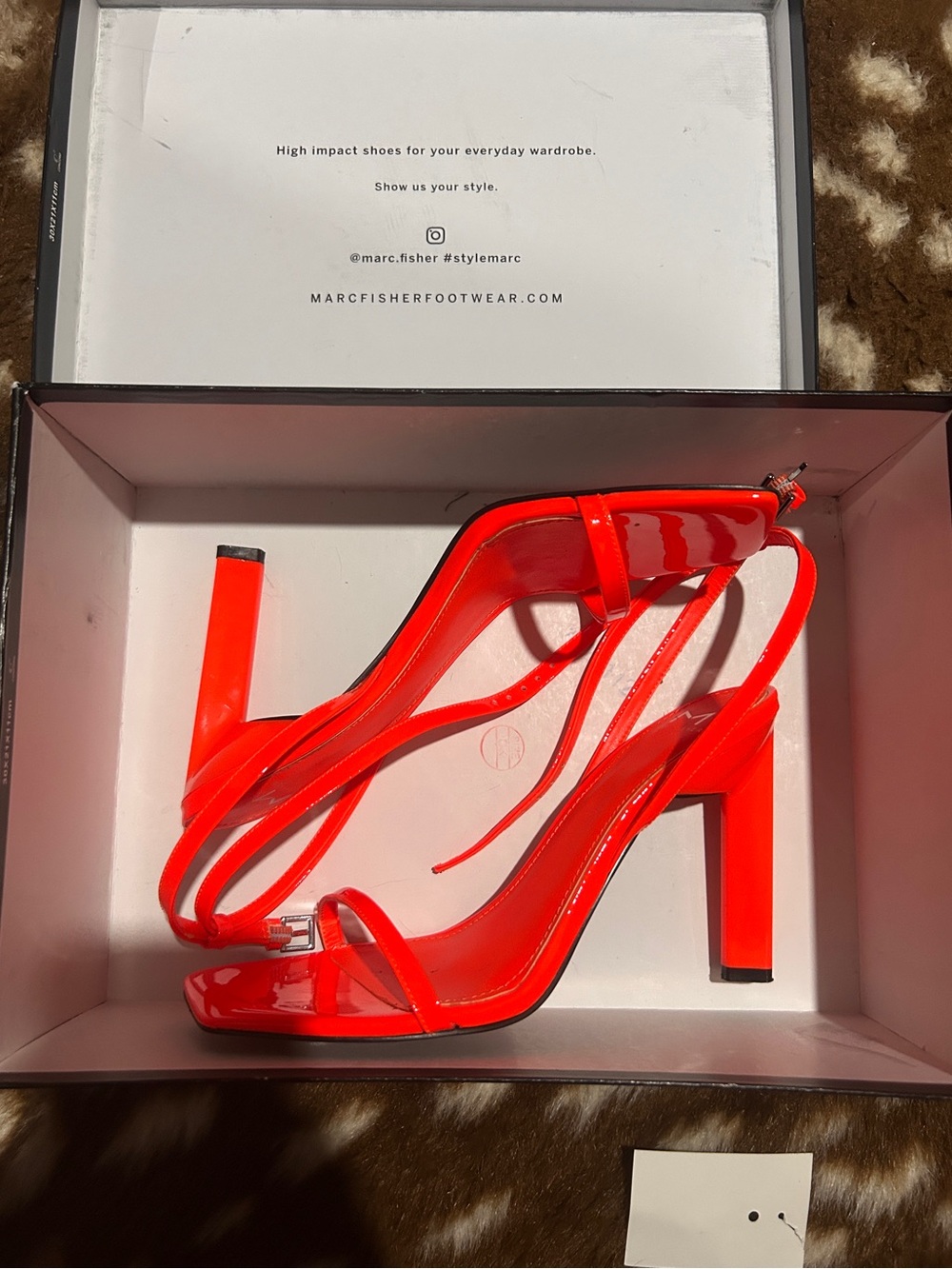 Marc Fisher Neon Orange Patent Strappy High Heel Sandals